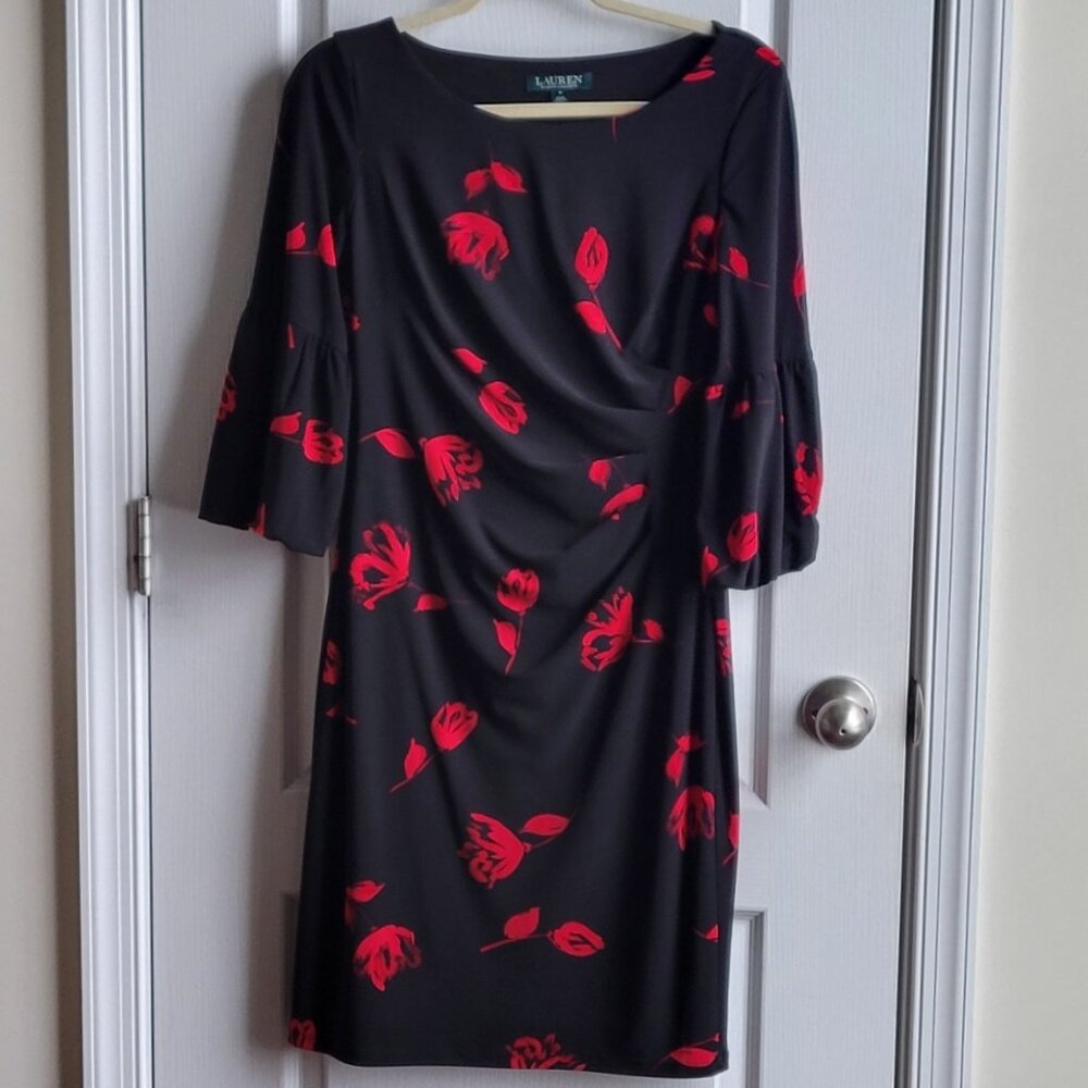 Valentine's Day/Date Night: Ralph Lauren Black and Red Rosette Dress Size 8